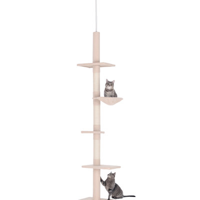 Adjustable Height Vertical Cat Tree With Stable Solid Particleboard, 5 Of Platforms, And Rope Scratching Areas Climbing Tower Height, 3 Areas, - Toppling Device For