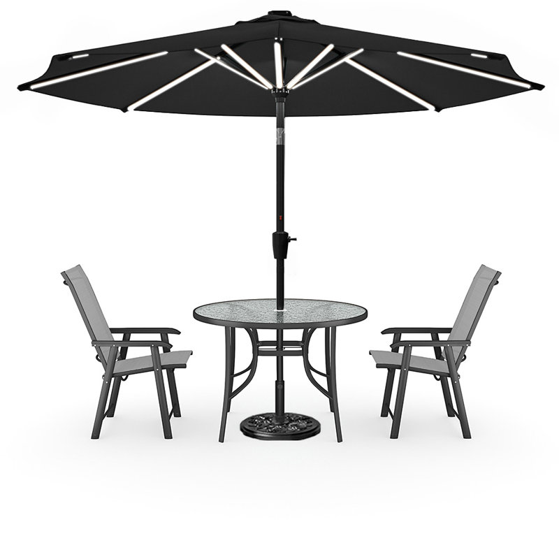 Gricell 2 - Person Patio Dining Set with Round Table, Grey/Black
