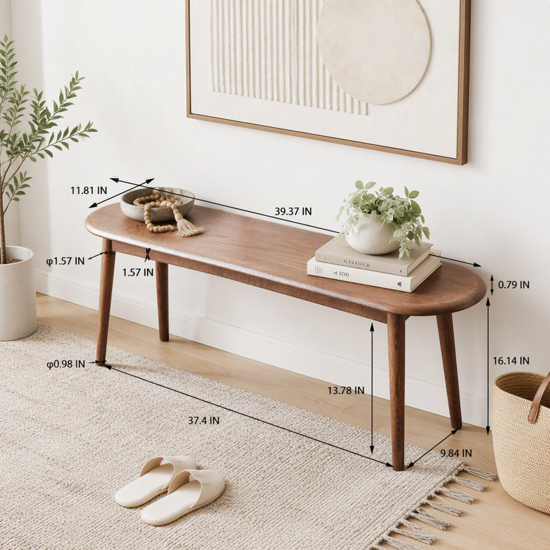 Natural Oak Wood Dining Bench, Walnut