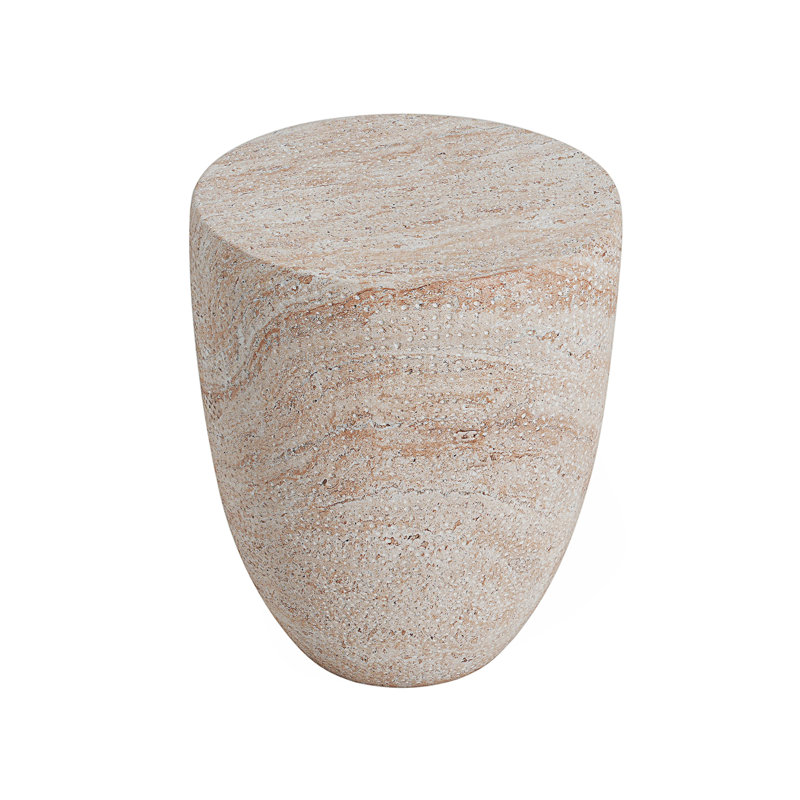 Rounded Tapered Cylindrical Structure Side Table,Travertine Finish