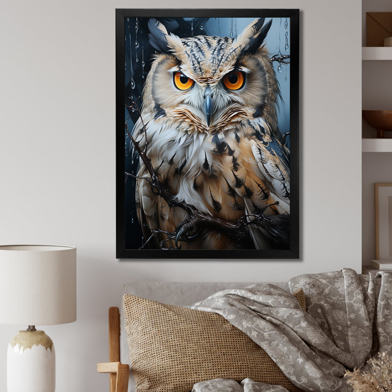 «Grey Owl Nights Watch I», art mural hibou, H 20 po x l 12 po x P 1 po, Cadre simple noir