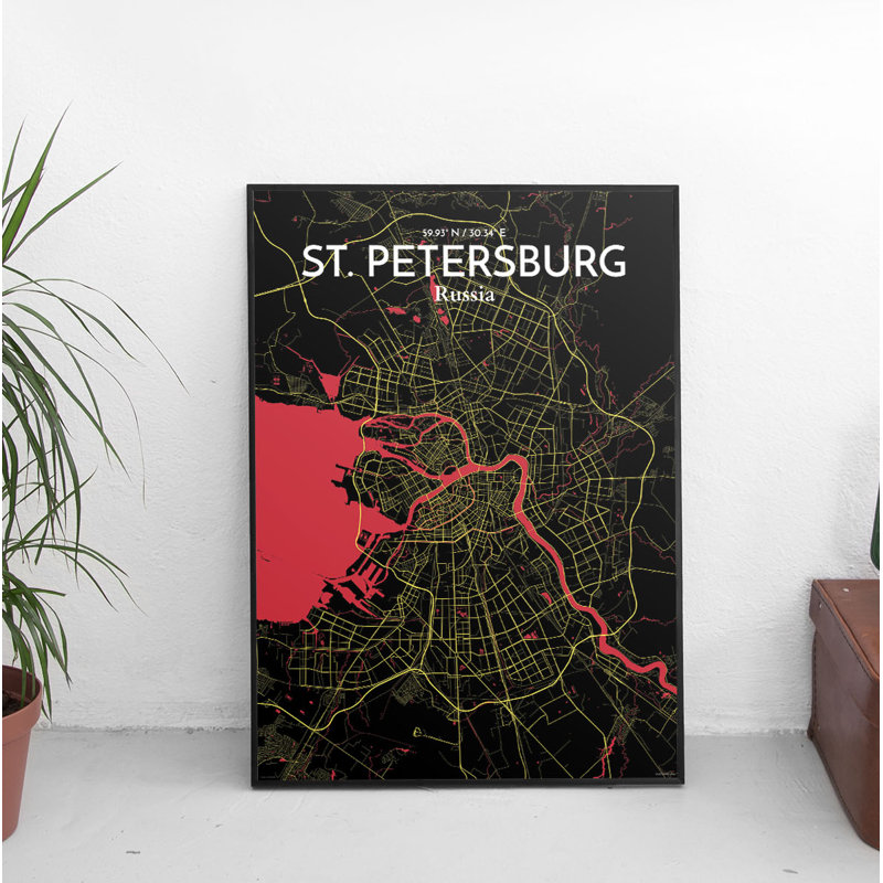 St. Petersburg City Map - No Frame Print, 70cm H x 50cm W x 0.13cm D