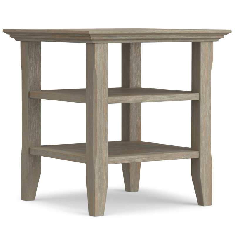 Acadian Solid Wood Transitional Square End Table with 2 Open Shelves, Distressed Gray, 20"H x 19"W x 19"D