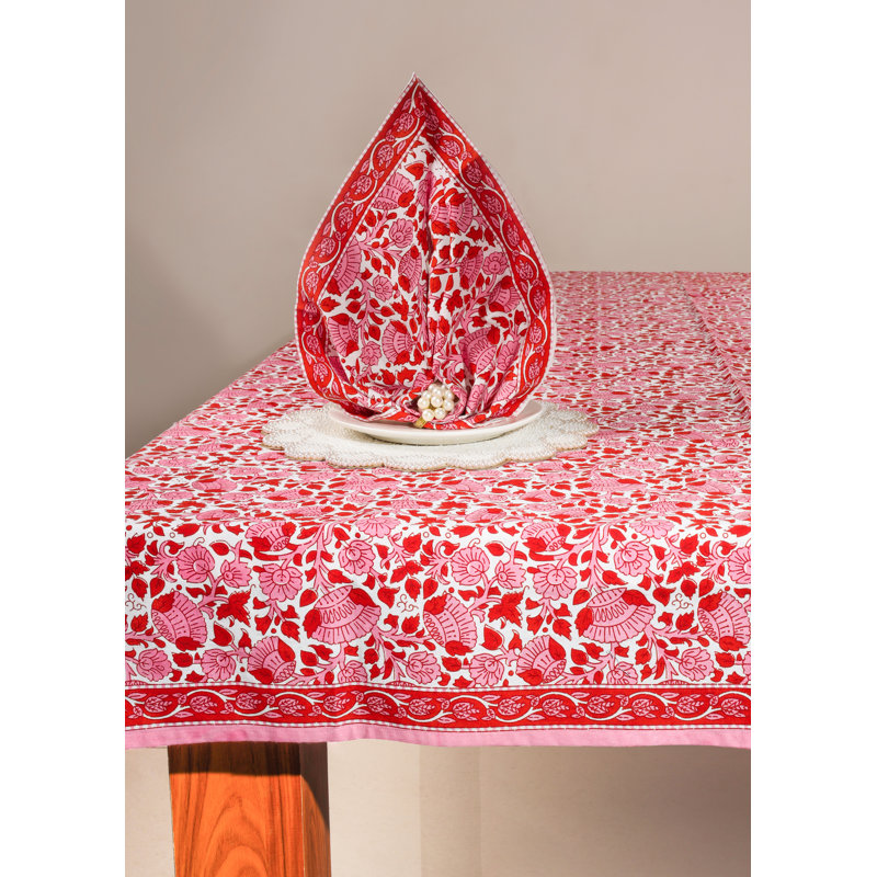 Crimson Infusion Block Print Cotton Tablecloth