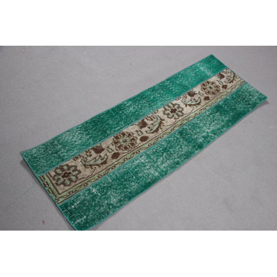 Handmade Green Floral Vintage Turkish Door Mat Offering Unique Home Decor And Stylish Entryway Elegance