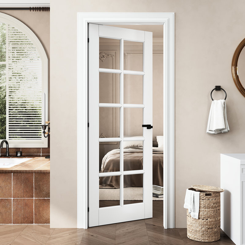 Intérieur de la porte de garde-manger en bois massif à base solide en verre transparent de 10 Lite apprêté sans cadre ni quincaillerie