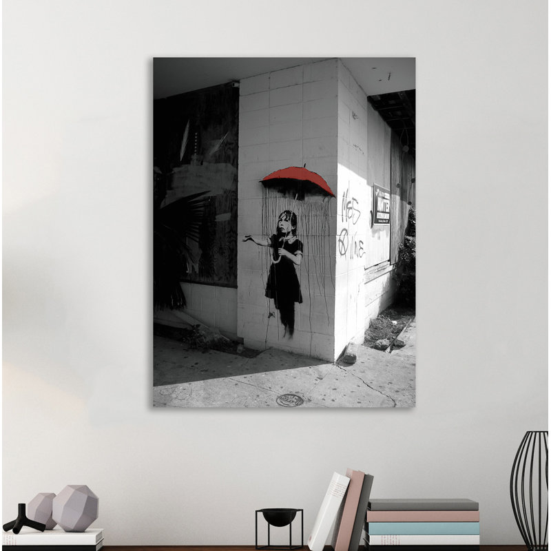 Red Umbrella Girl by Banksy - Wrapped Canvas Print, 51 cm H x 38 cm W x 4 cm D