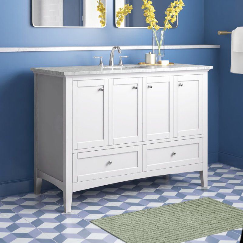 48'' Single Bathroom Vanity with Marble Top, White