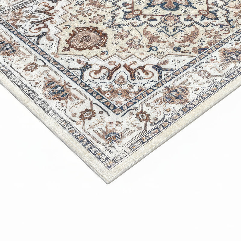 Tapis moyen 5 x 7, motif floral persan rétro orange et jaune