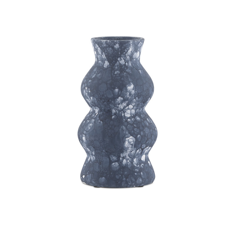 Phonecian Handmade Terracotta Table Vase, Navy/White, 12.25" H x 6.75" W x 6.75" D