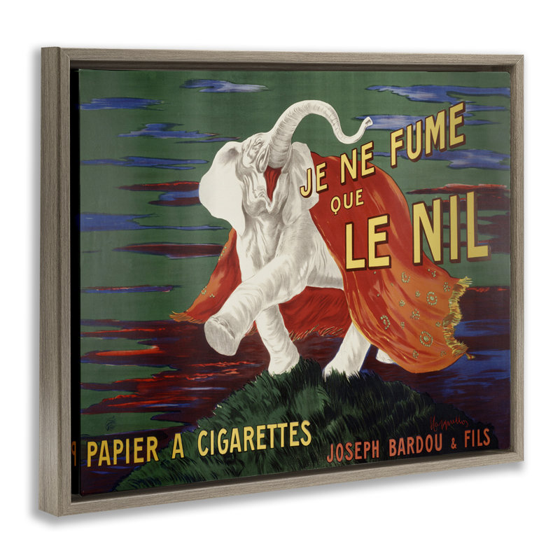Publicité rétro sur toile brune encadrée par un flotteur, conception de Marcus Jules, H 17 po x l 21 po