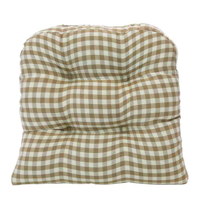 Outdoor 3'' Dining Chair Seat Cushion, Gingham Natural