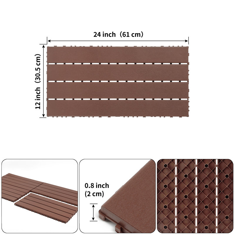 24 tuiles de terrasse d'extérieur gris foncé, Rouge / Brun