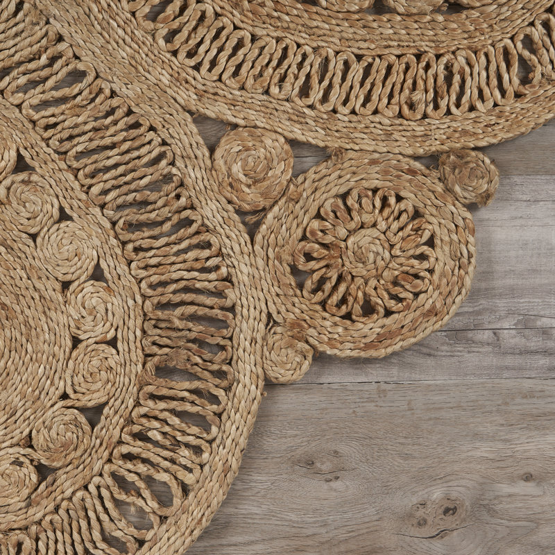 Tapis d'intérieur en jute tressé à la main Farmhouse, brun, 6 pi x 6 pi, Rond 6 pi