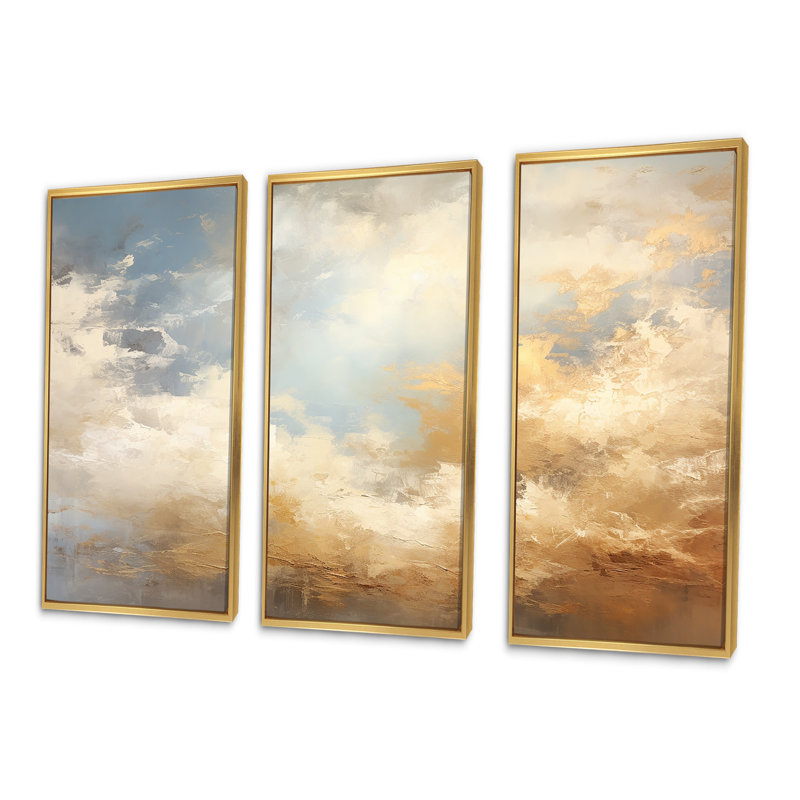 Ensemble de décorations murales beige et or Minimalisme, Cadre flottant doré, H 40 po x l 60 po x P 1 po