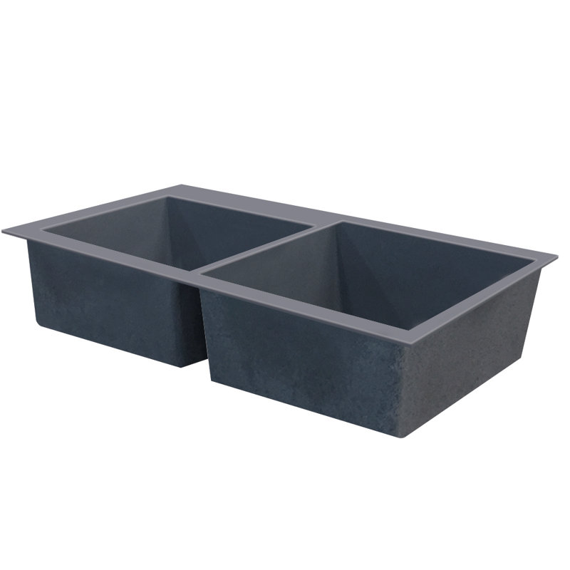 32.83'' L Double Bowl Granite Kitchen Sink, Gray