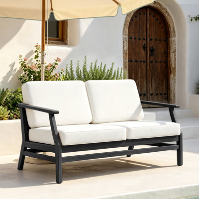 Causeuse d'extérieur en bois de teck avec coussin et accoudoirs Clinkscales