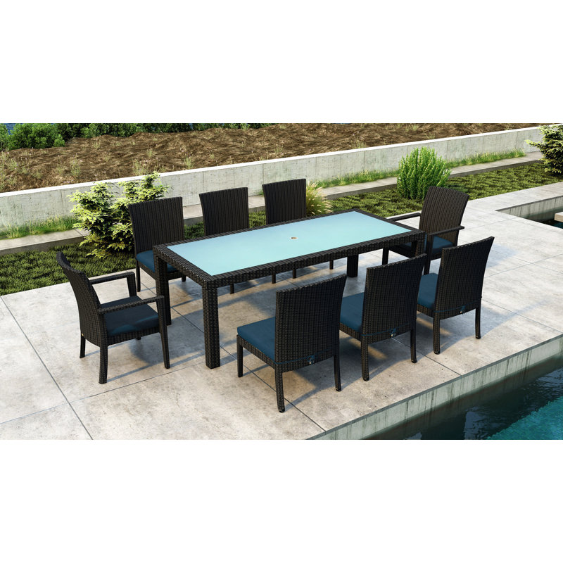Thornaby 8 - Person Wood Patio Dining Set with Rectangular Table, Canvas Natural Sunbrella® Canvas