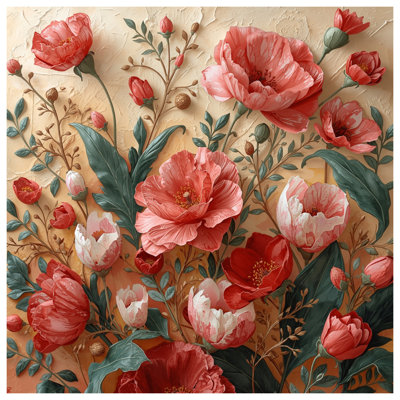 Red Pink Peony Bouquet Comforter