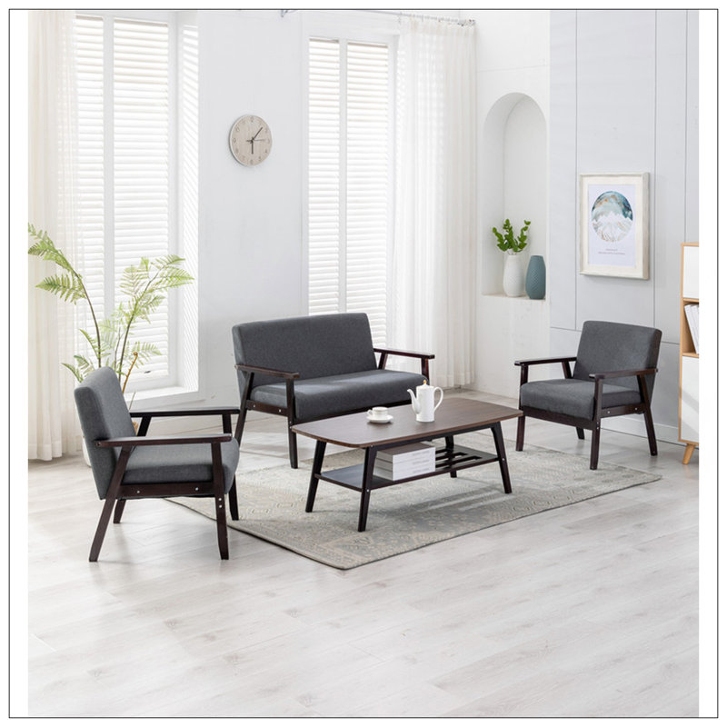 Ensemble de 2 causeuses et table basse Espresso, Gris, Noir
