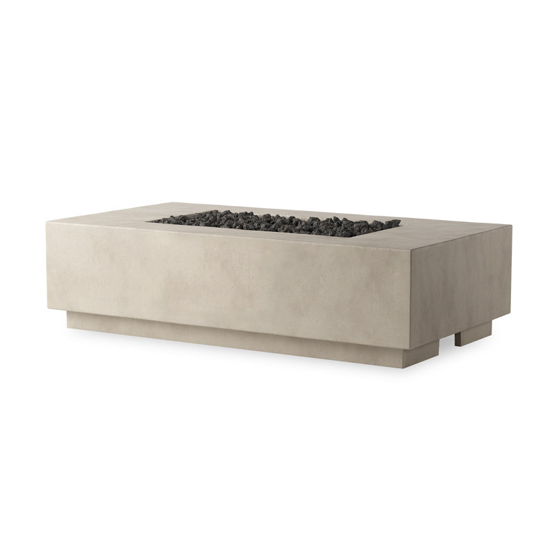 Darshani Rectangle Concrete Fire Pit Table, Natural Concrete, Natural Gas