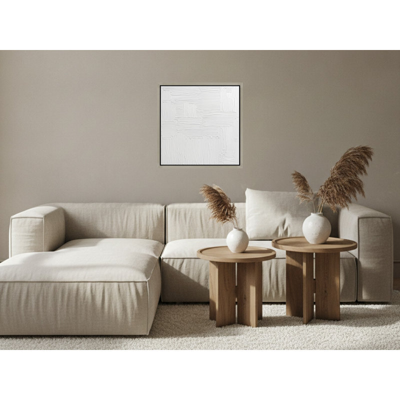 "Textured White Abstract Shapes", art mural sur toile encadrée, Silver, 36" H x 36" W