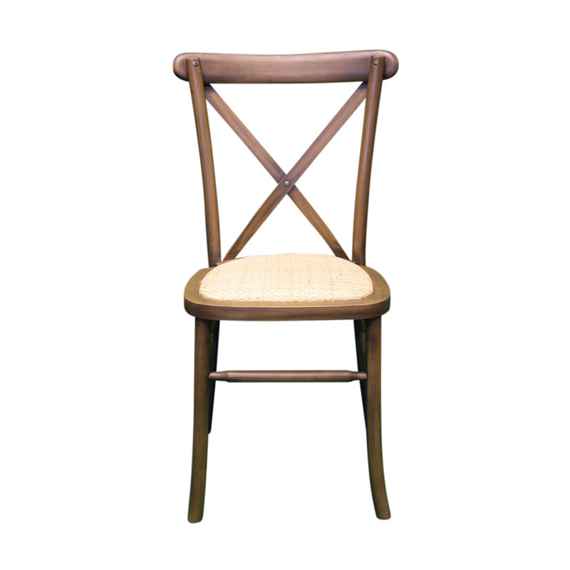 Babb 43cm H Solid Wood Cross Back Stacking Side Chair, Rustic Oak
