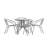 Amlie 31.5" Round Glass Metal Table with 4 Metal Aluminum Slat Stack Chairs-1277366510