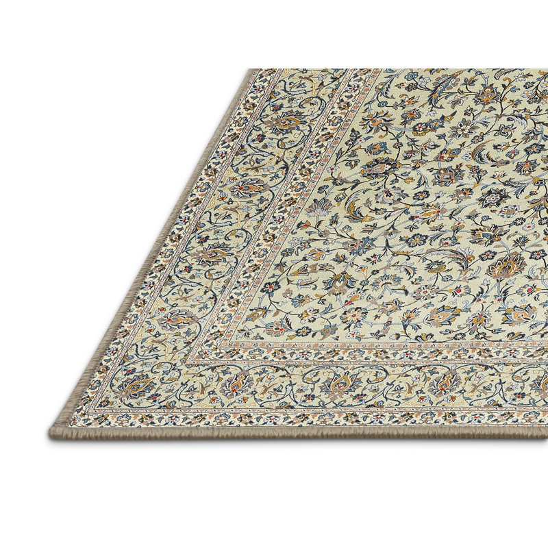 Tapis oriental vert / blanc tissé à la machine, Rectangle 7 pi x 10 pi