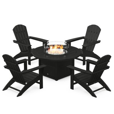 Nautical 5-Piece Adirondack Chair Conversation Set with Fire Pit Table -  POLYWOOD®, PWS707-1-BL