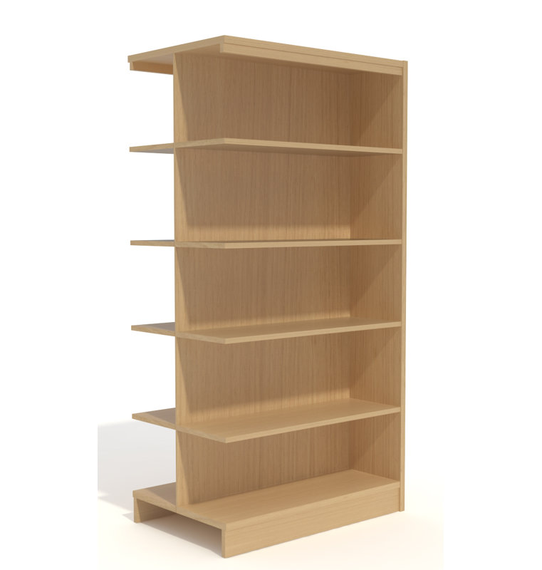 Bibliothèque standard Zaeya, Chêne naturel, (Cinq tablettes) H 72 po x l 36 po x P 24 po
