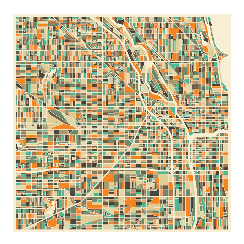 Abstract City Map Of Chicago by Jazzberry Blue - No Frame Print on Canvas, 93.98 cm H x 93.98 cm W, White Framed Canvas