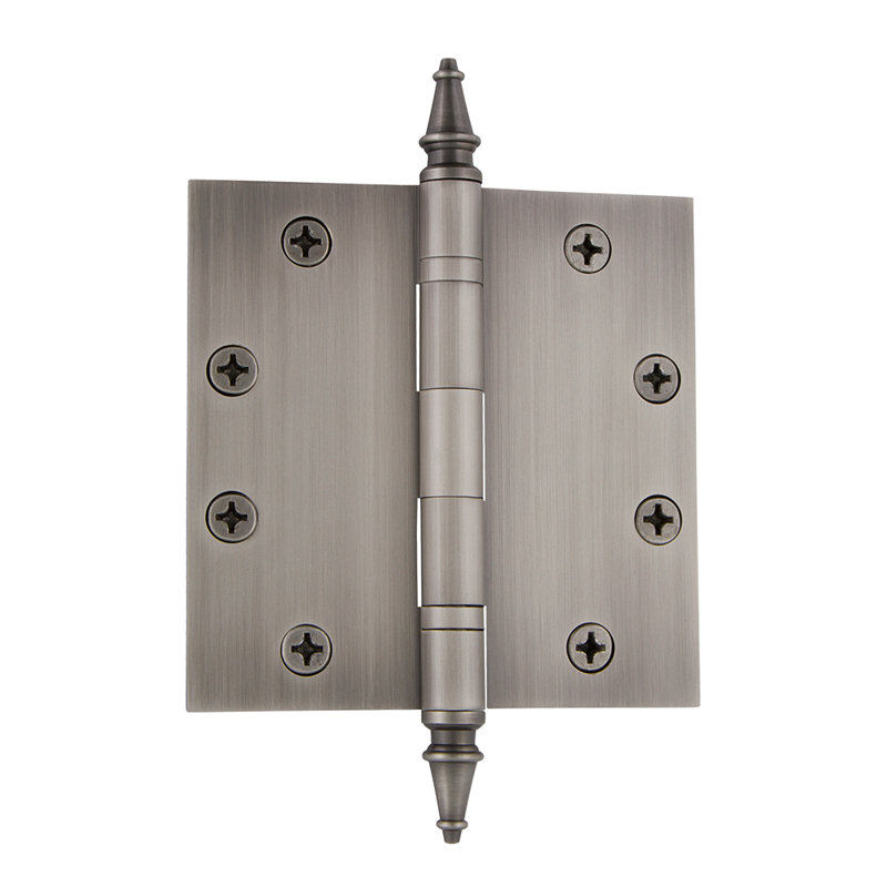 Nostalgic Warehouse 4.5" x 4.5" Steeple Tip Heavy Duty Hinge with Square Corners, Antique Pewter