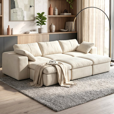 Dark Gray Modern Modular Sectional Sofa With 3 Matching Ottomans, Wide Square Armrests, Removable Washable Cushions