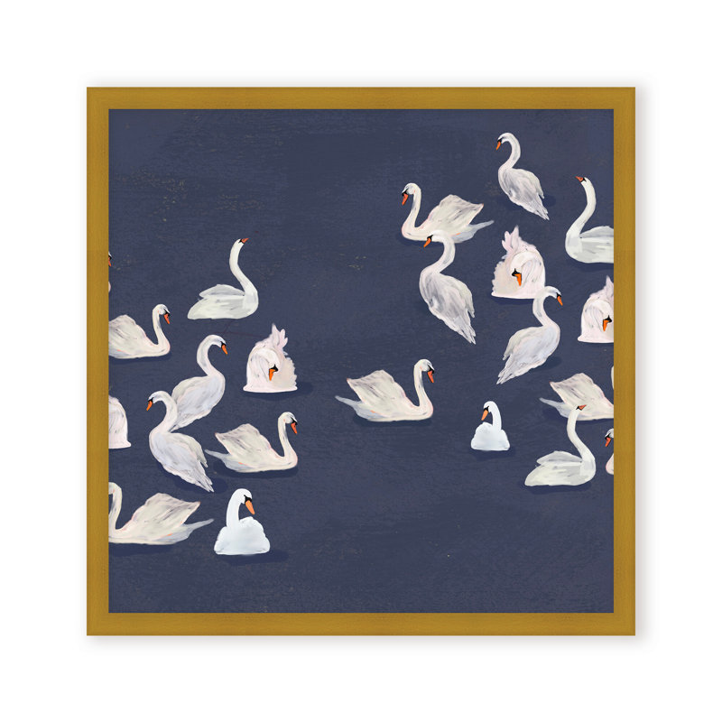 Nature Inspired Modern Ensemble: Swan Serenade, 24" H x 24" W, Framed Print, Gold