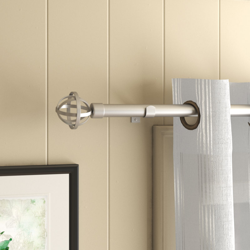 Trevoux Adjustable Single Curtain Rod, 66" - 120", Silver