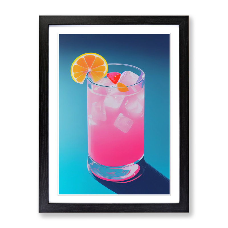 Cocktail Vaporwave - Single Picture Frame Print, 46cm H x 34cm W, Walnut Framed