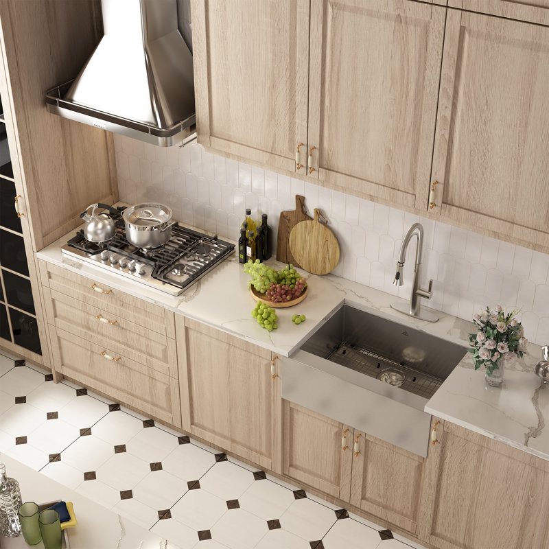Évier de cuisine de ferme en acier inoxydable à simple cuve L 30 po Casainc, Brossé