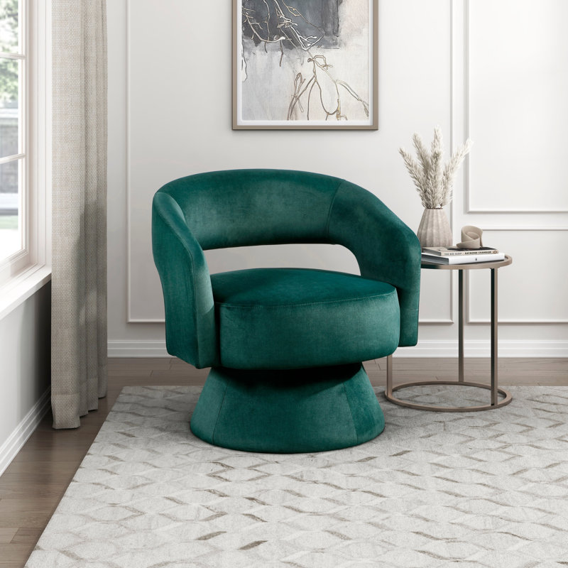 Fauteuil rembourré en velours avec base ronde, Velours vert