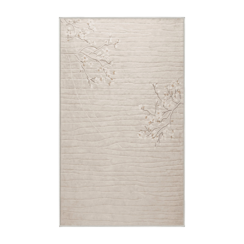 Tapis beige soyeux et moelleux, Rectangle 2 pi x 3 pi