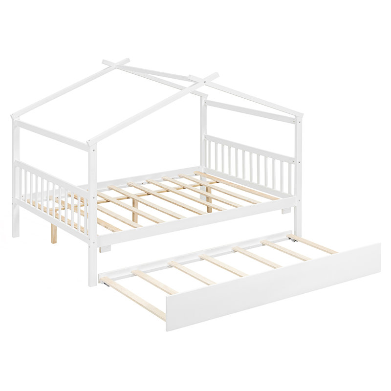 Lit double pleine grandeur avec lit gigogne simple, Blanc