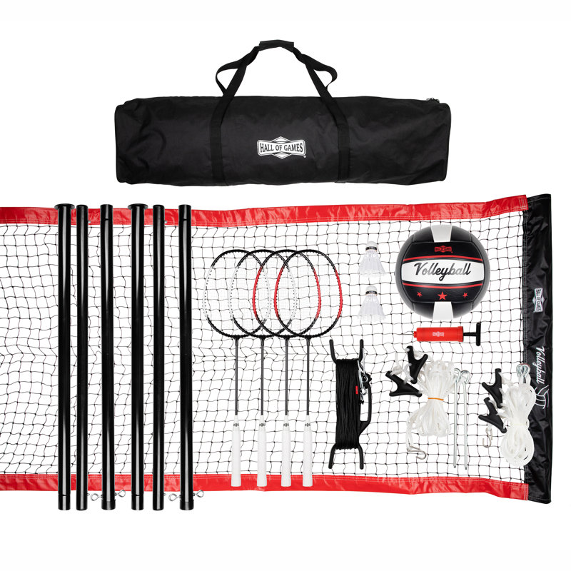 Ensemble de filet de volleyball et de badminton d'extérieur 32 pi avec sac de transport Hall of Games