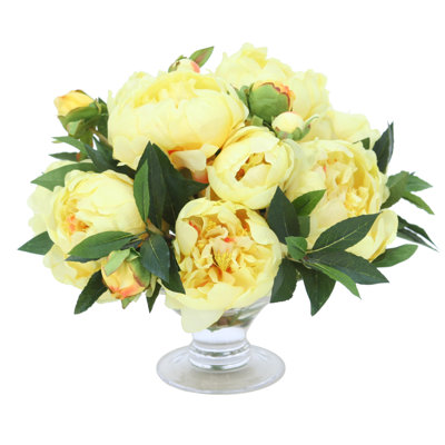 Yellow Peonies In Low Footed Bowl