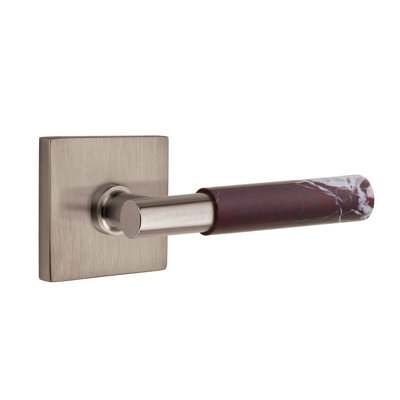 Ensemble de leviers d'intimité Emtek Select avec rosette carrée et tige en T, levier en marbre Rosso Levanto