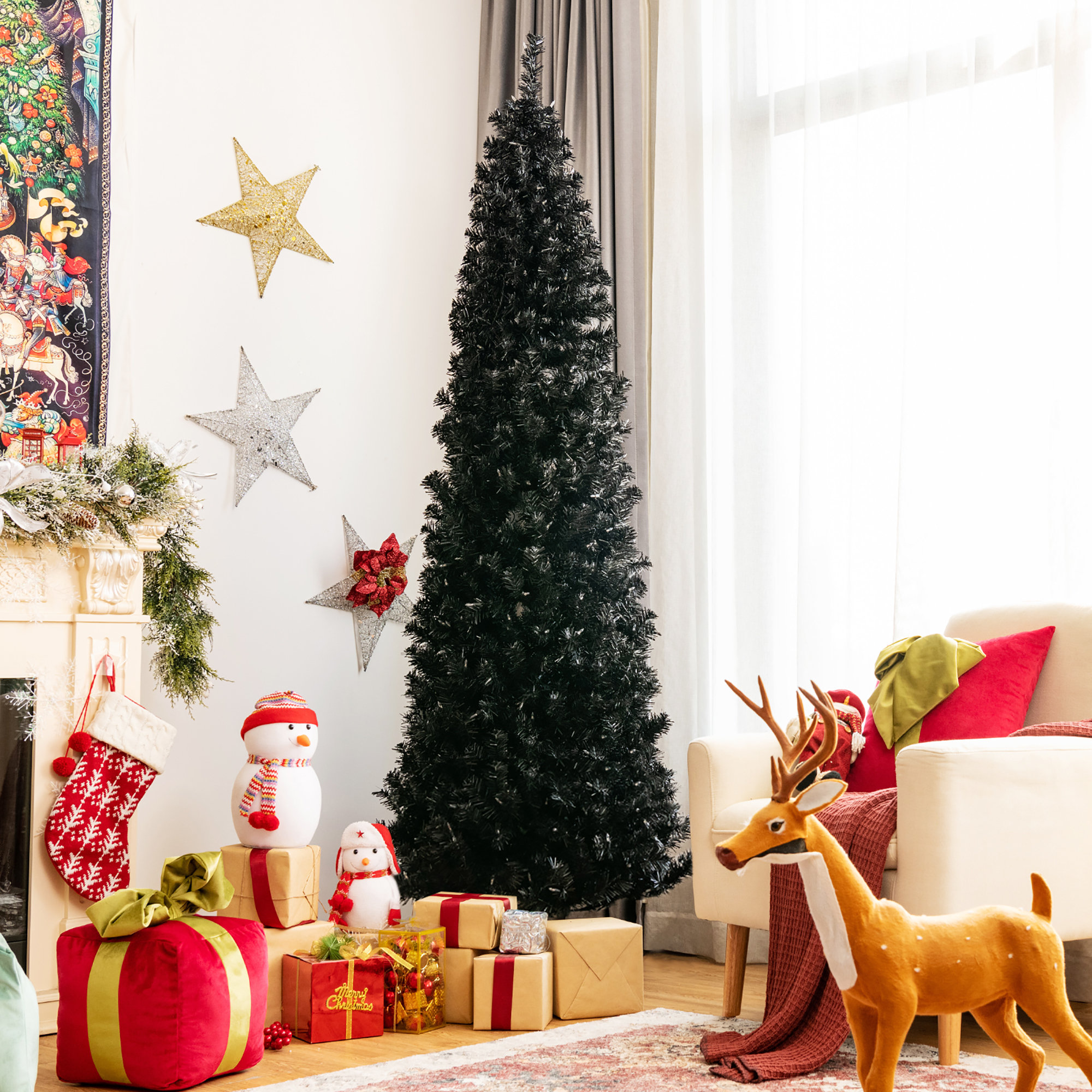 The Holiday Aisle® 7' H Slender Black Spuce Christmas Tree with 350 LED ...