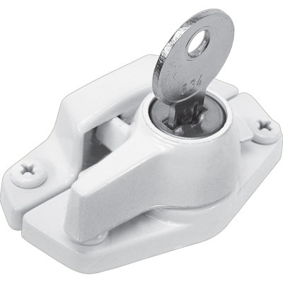 Serrure à guirlande à clé Prime-Line, verrouillable à l'épreuve des enfants uniquement avec clé - pour fenêtres en aluminium, en vinyle ou en bois à double guichet - centre à 2 trous - construction robuste moulée sous pression, blanc (paquet sim