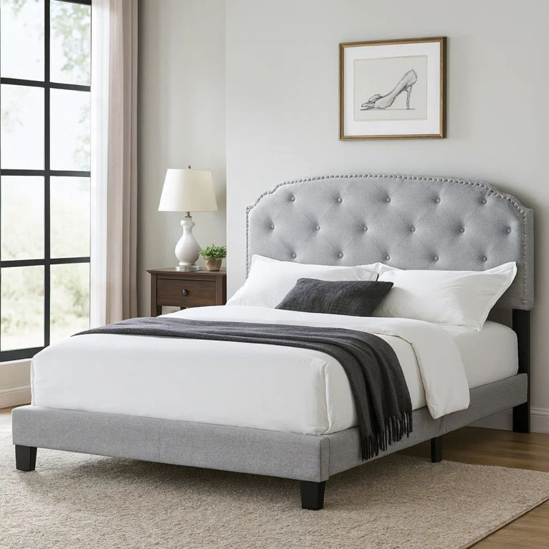 Samanthalee Tufted Upholstered Platform Bed, Gray, Twin
