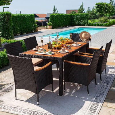 Ensemble de conversation pour patio avec plateau en bois d'acacia, coussin extérieur, beige