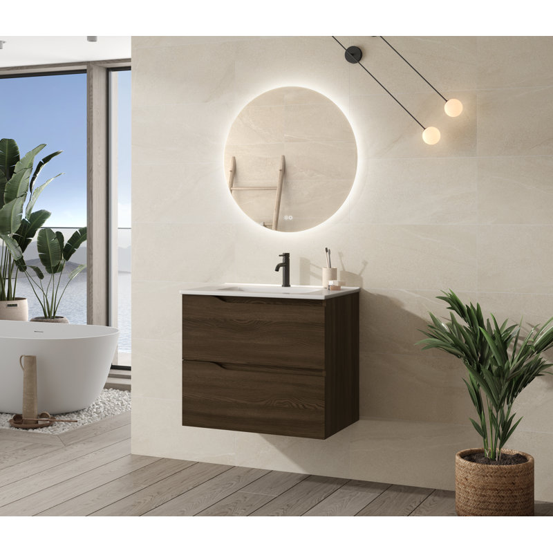 Menta Wall-Mounted Single Bathroom Vanity Set, Wenge, 28"