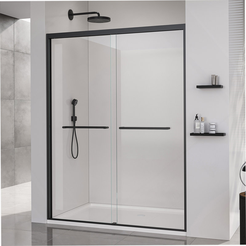 Double Sliding Soft-Close Shower Doors, Bathroom Sliding Shower Door, Tempered Glass Door For Bathroom, Matte Black